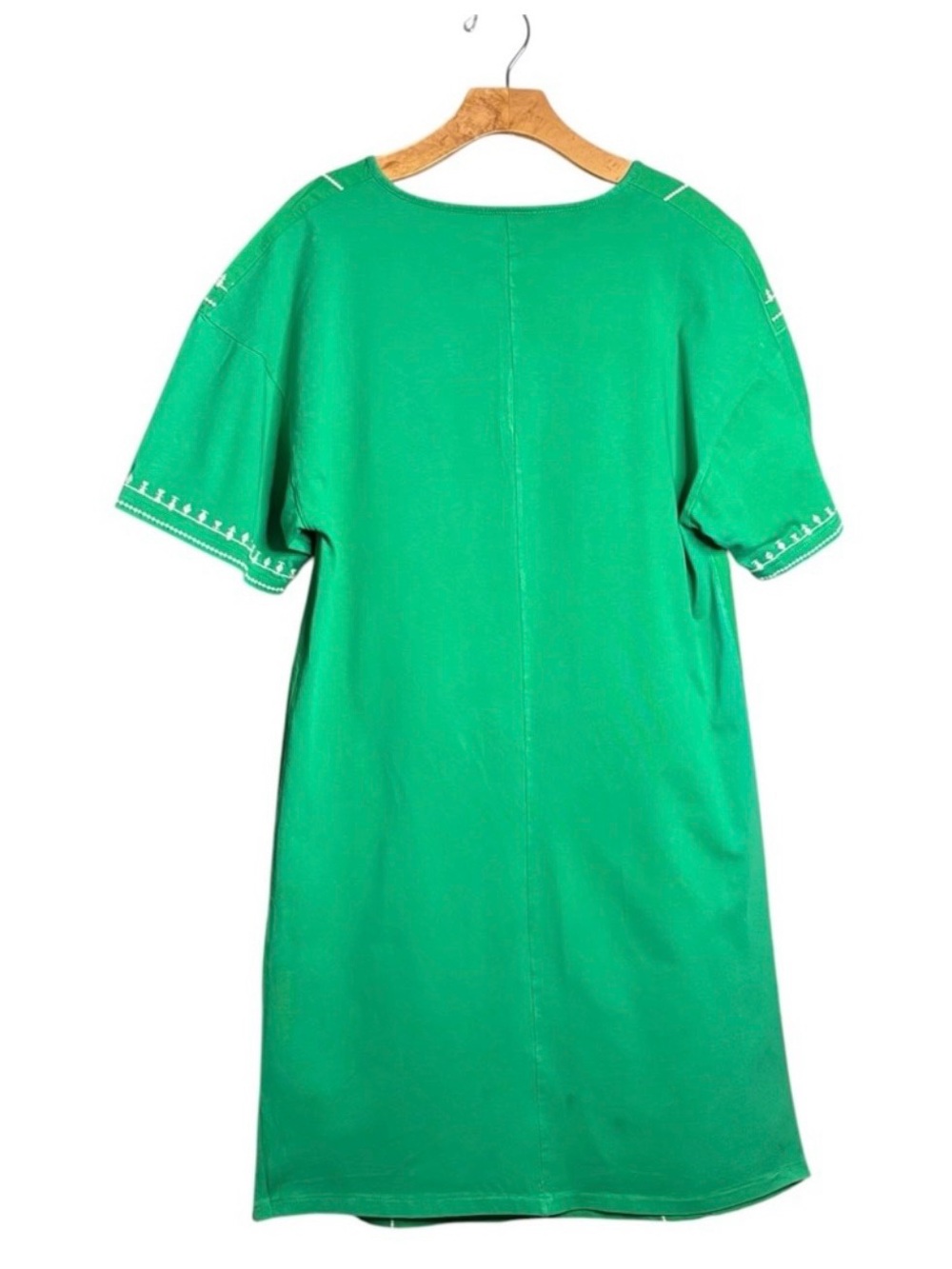 Zara Green Boho Tunic Dress with White Embroidery and Neck Tie Size Small - Picture 7 of 8